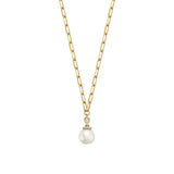 Cultured Pearl & Diamond Drop Necklace on Paper Clip Chain