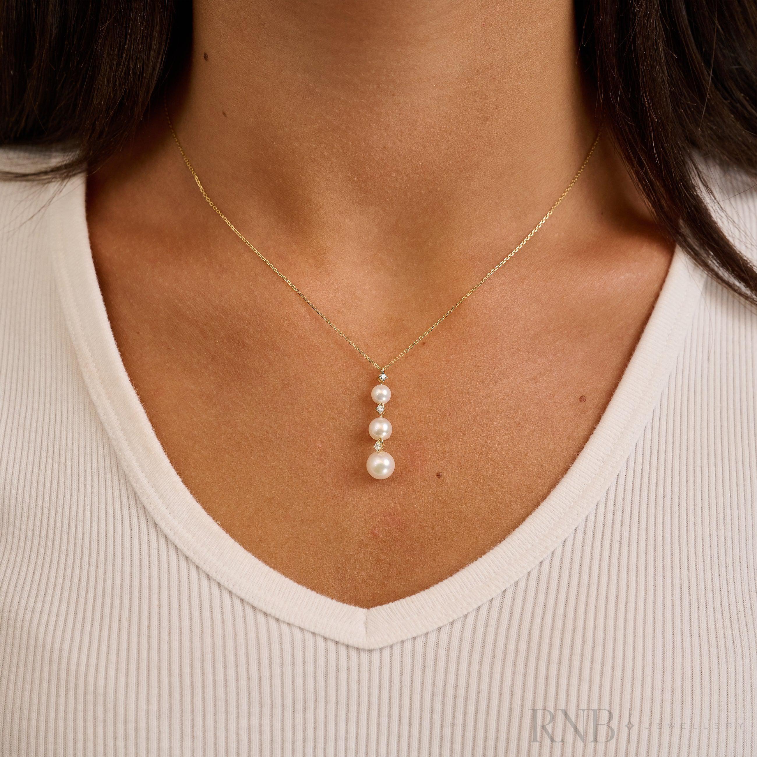 Trinity Drop Pearls & Diamonds Necklace
