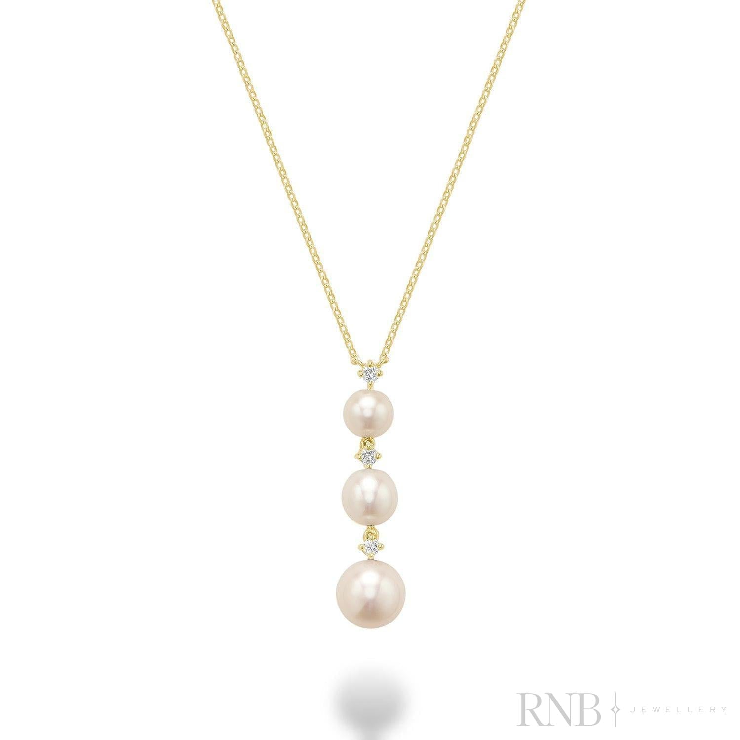 Trinity Drop Pearls & Diamonds Necklace