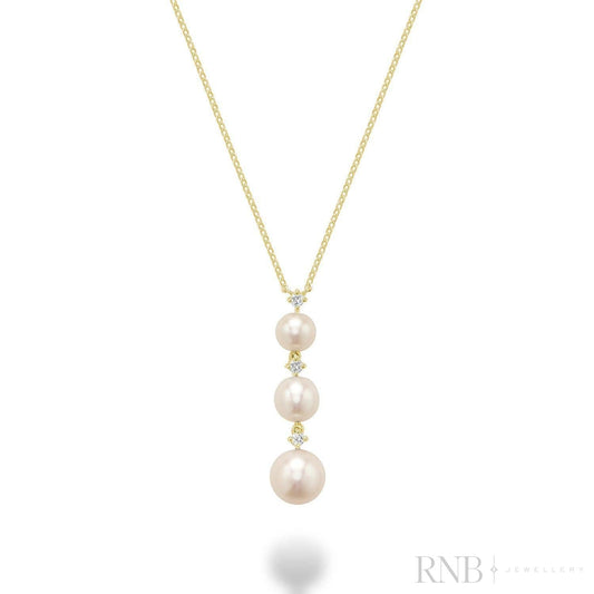 Trinity Drop Pearls & Diamonds Necklace