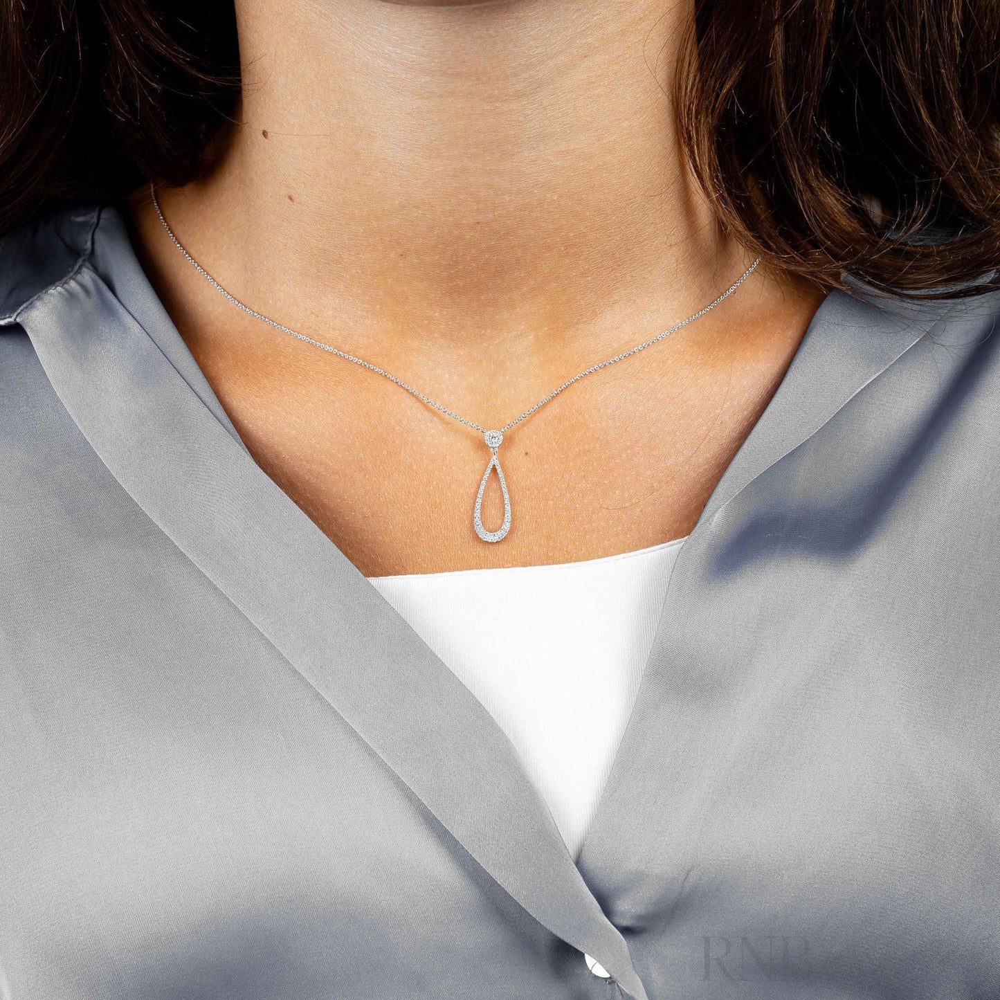 Pear Shape Drop Halo Diamond Necklace