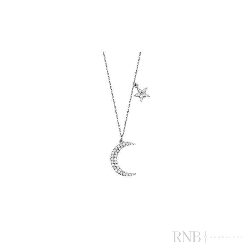 Moon & Star Diamond Necklace