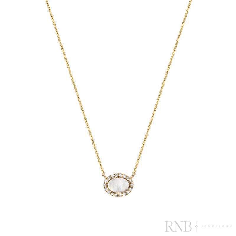 Oval Halo Mother of Pearl Diamond Necklace