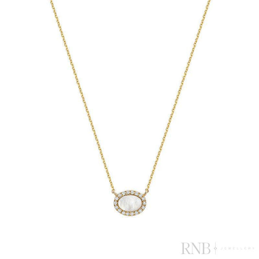 Oval Halo Mother of Pearl Diamond Necklace