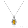 Oval Precious Stone & Halo Diamond Pendant