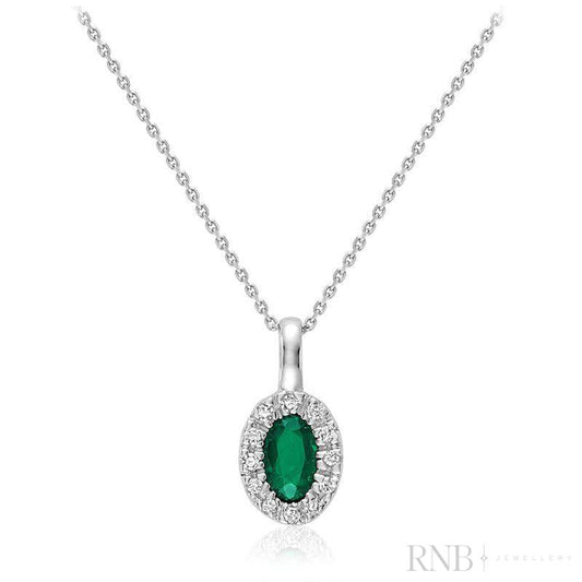 Oval Precious Stone & Halo Diamond Pendant