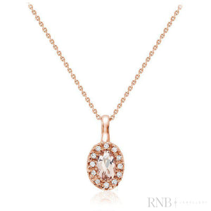 Oval Morganite and Diamond Halo Pendant-RNB Jewellery