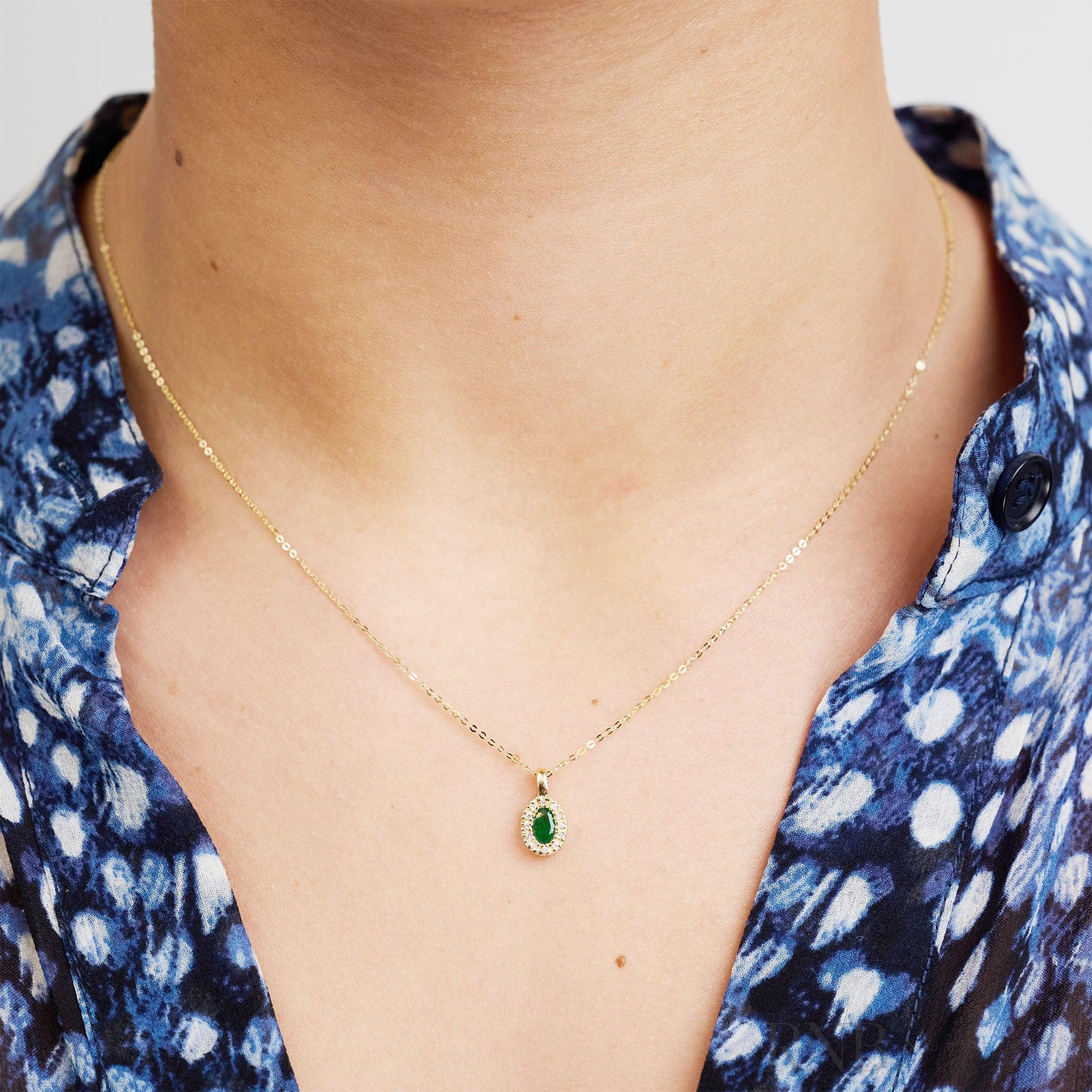Oval Precious Stone & Halo Diamond Pendant