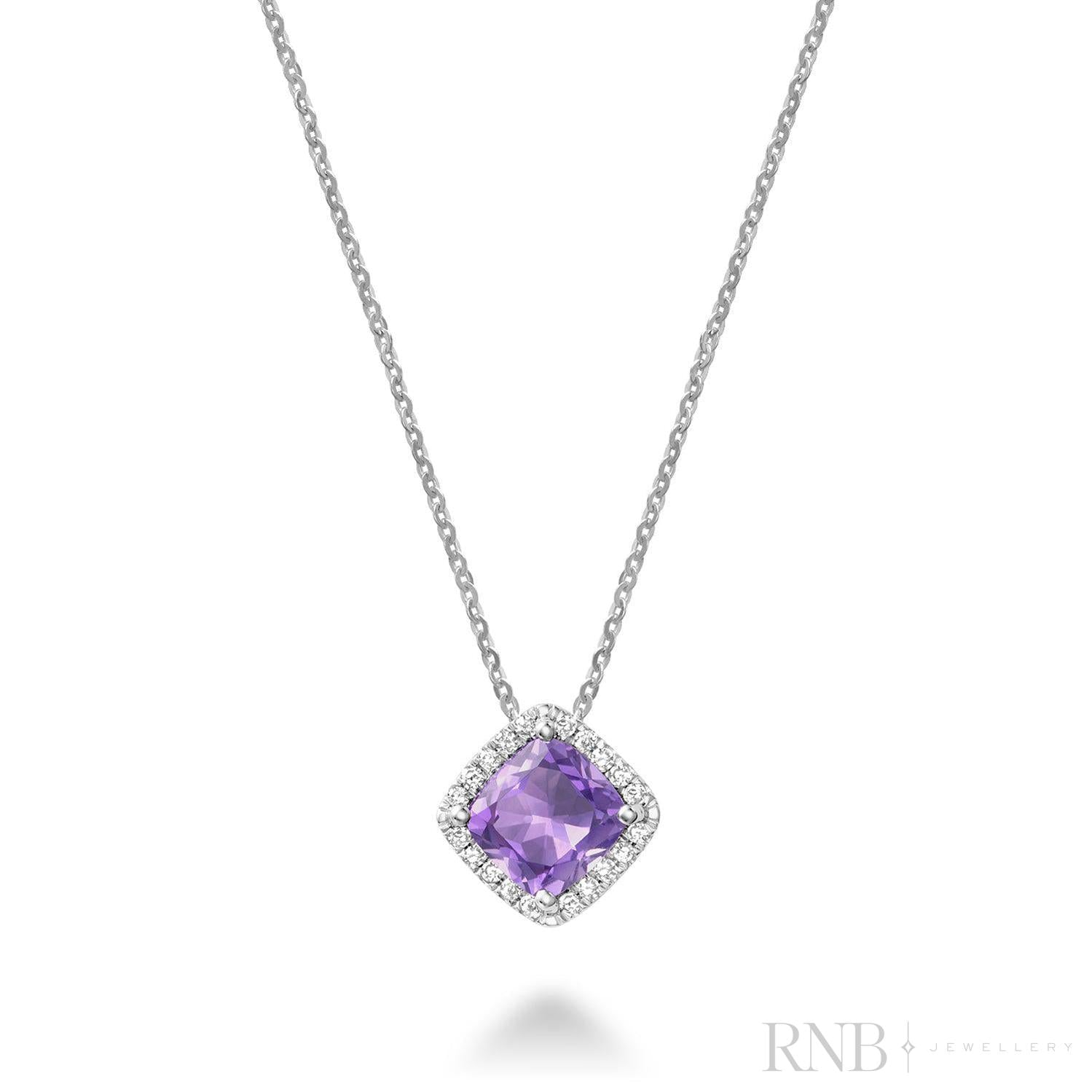 Cushion Cut Colored Stone Halo Diamond Pendant
