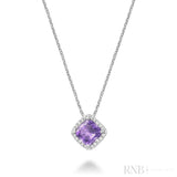 Cushion Cut Colored Stone Halo Diamond Pendant