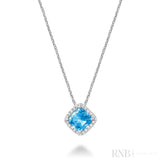 Cushion Cut Colored Stone Halo Diamond Pendant
