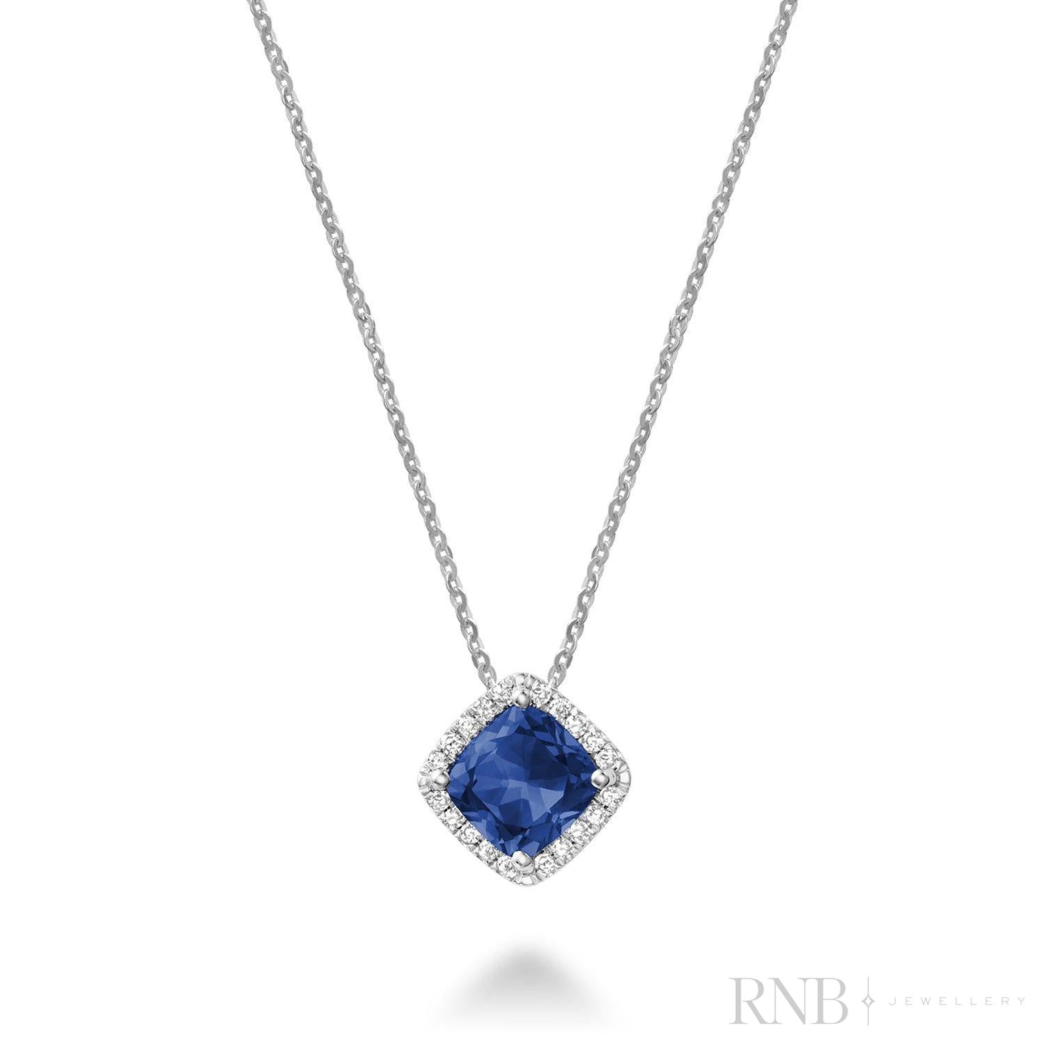 Cushion Cut Colored Stone Halo Diamond Pendant