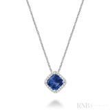 Cushion Cut Colored Stone Halo Diamond Pendant