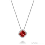 Cushion Cut Colored Stone Halo Diamond Pendant
