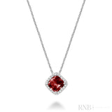 Cushion Cut Colored Stone Halo Diamond Pendant