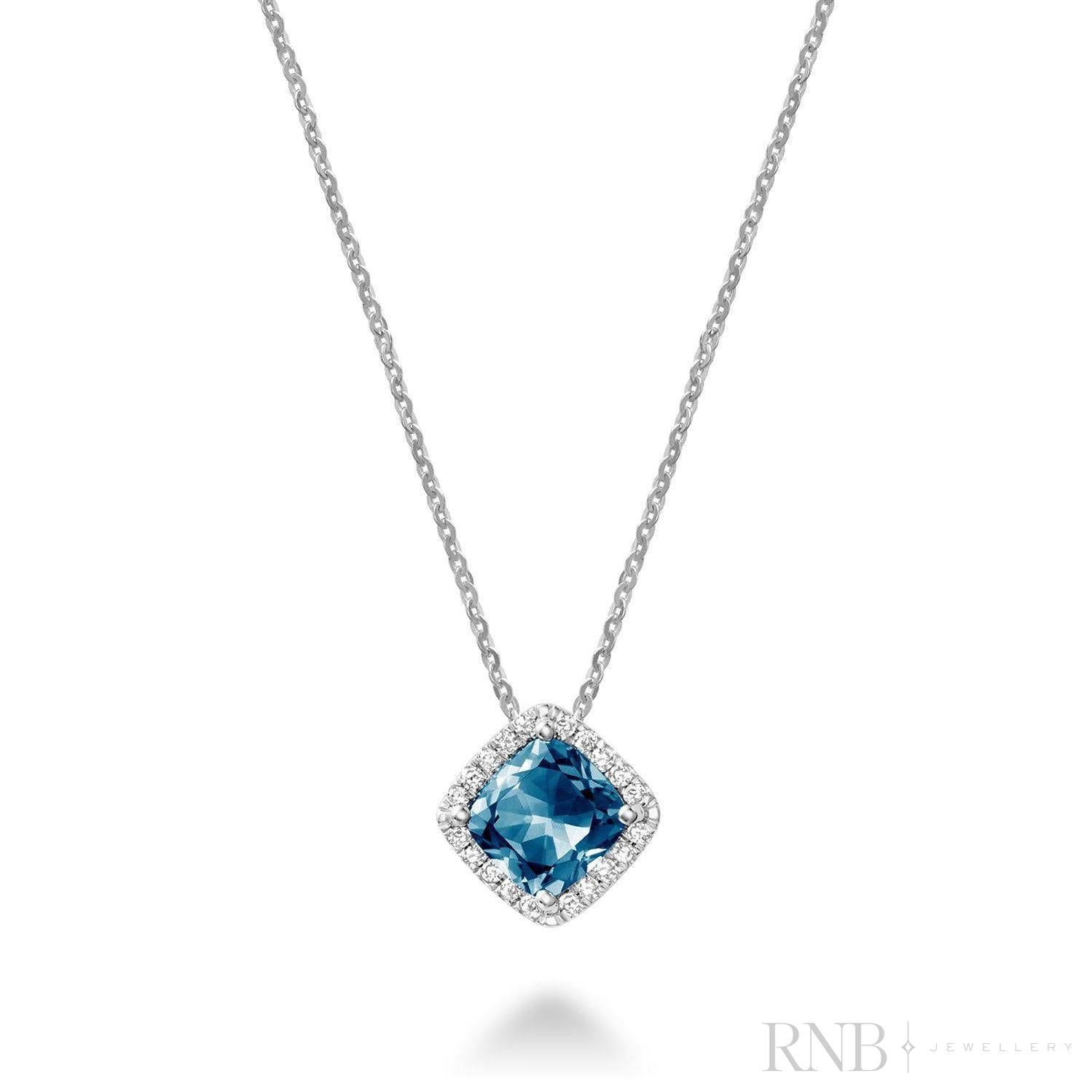 Cushion Cut Colored Stone Halo Diamond Pendant