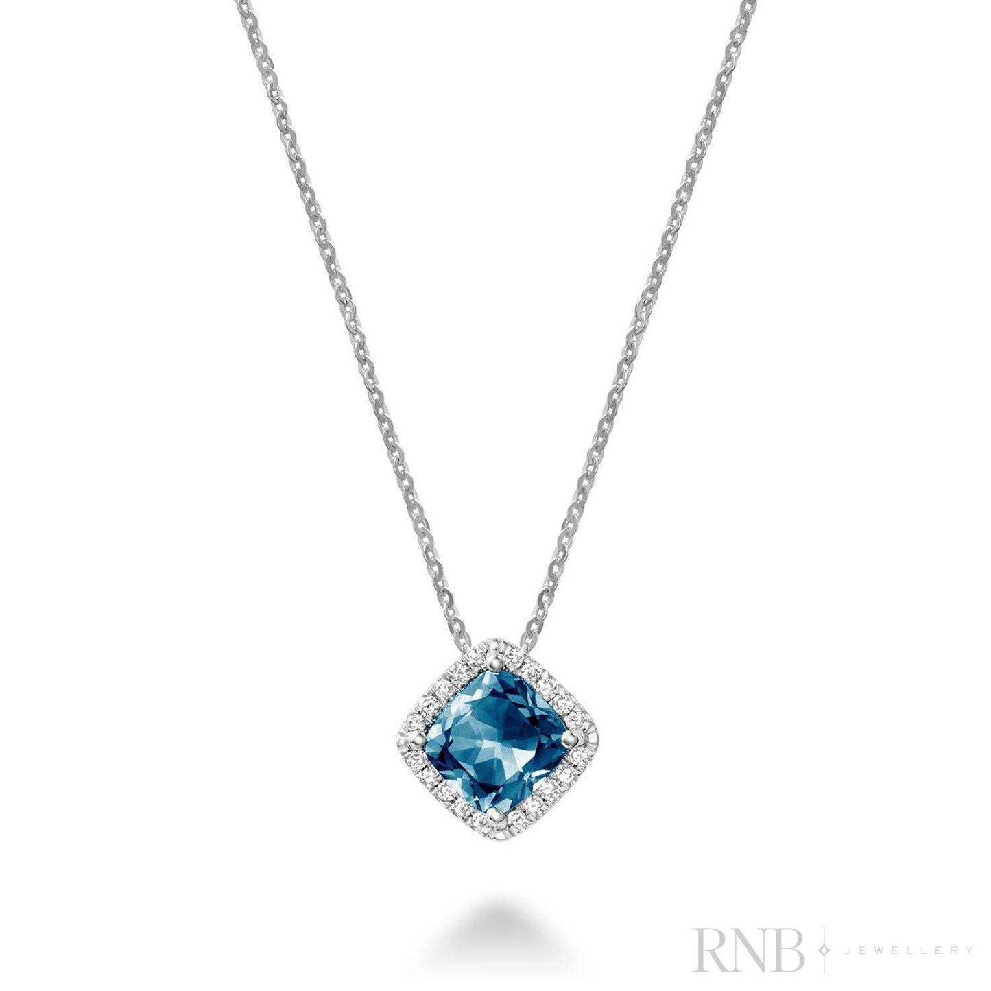 Cushion Cut Colored Stone Halo Diamond Pendant
