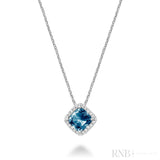 Cushion Cut Colored Stone Halo Diamond Pendant