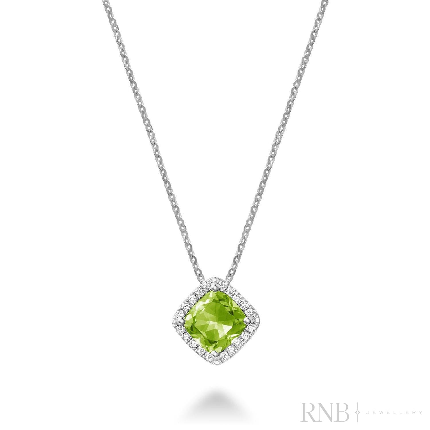Cushion Cut Colored Stone Halo Diamond Pendant
