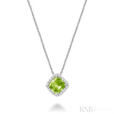 Cushion Cut Colored Stone Halo Diamond Pendant