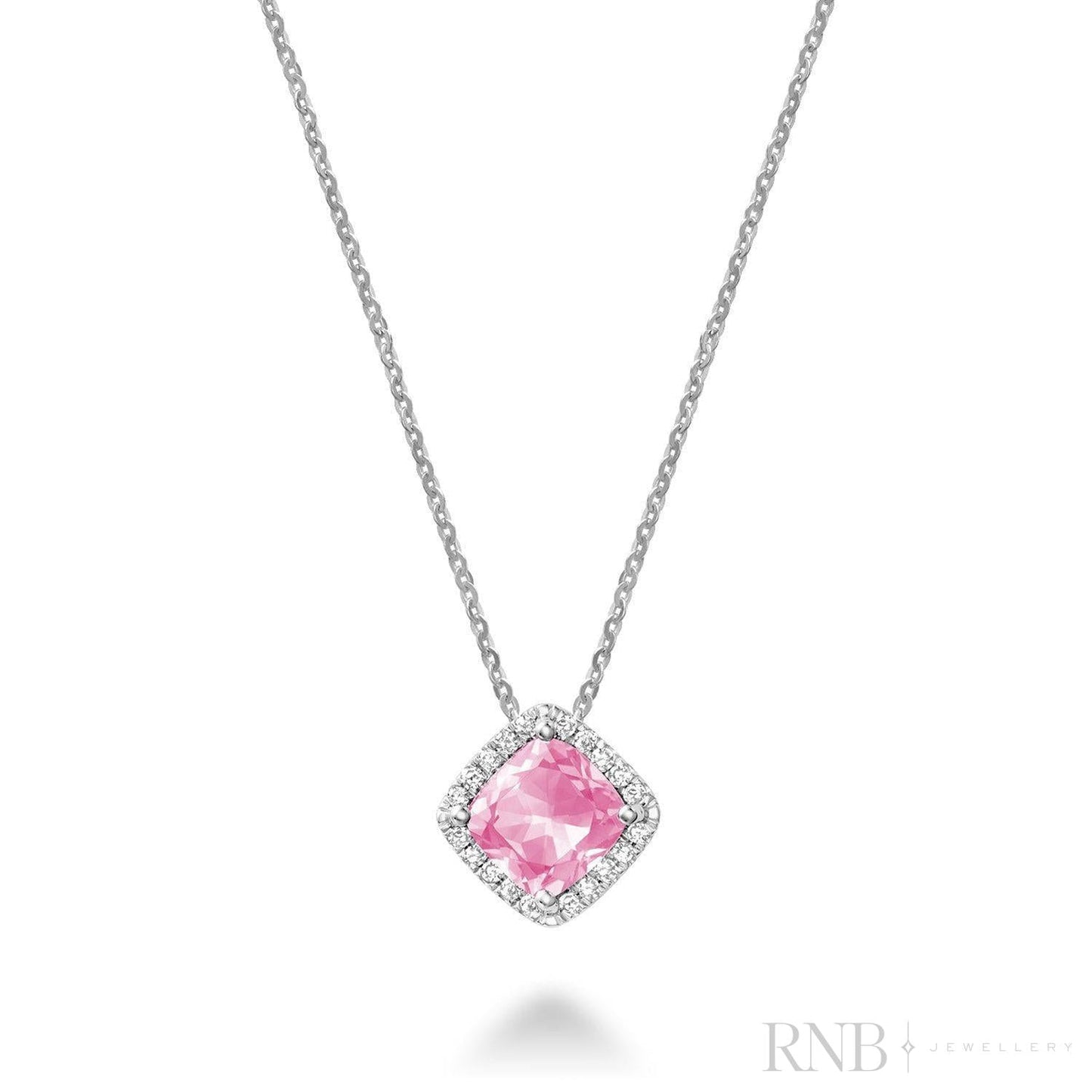 Cushion Cut Colored Stone Halo Diamond Pendant