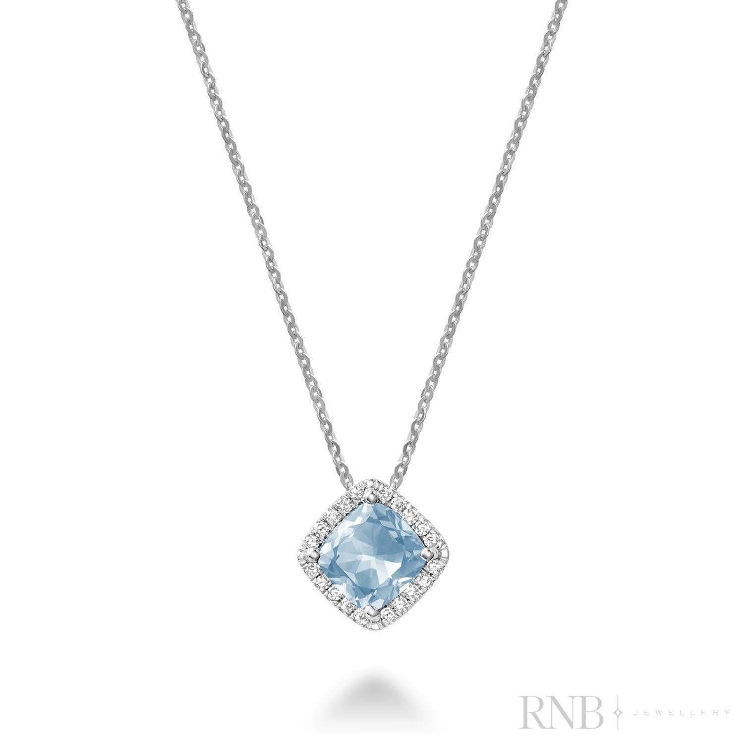 Cushion Cut Colored Stone Halo Diamond Pendant