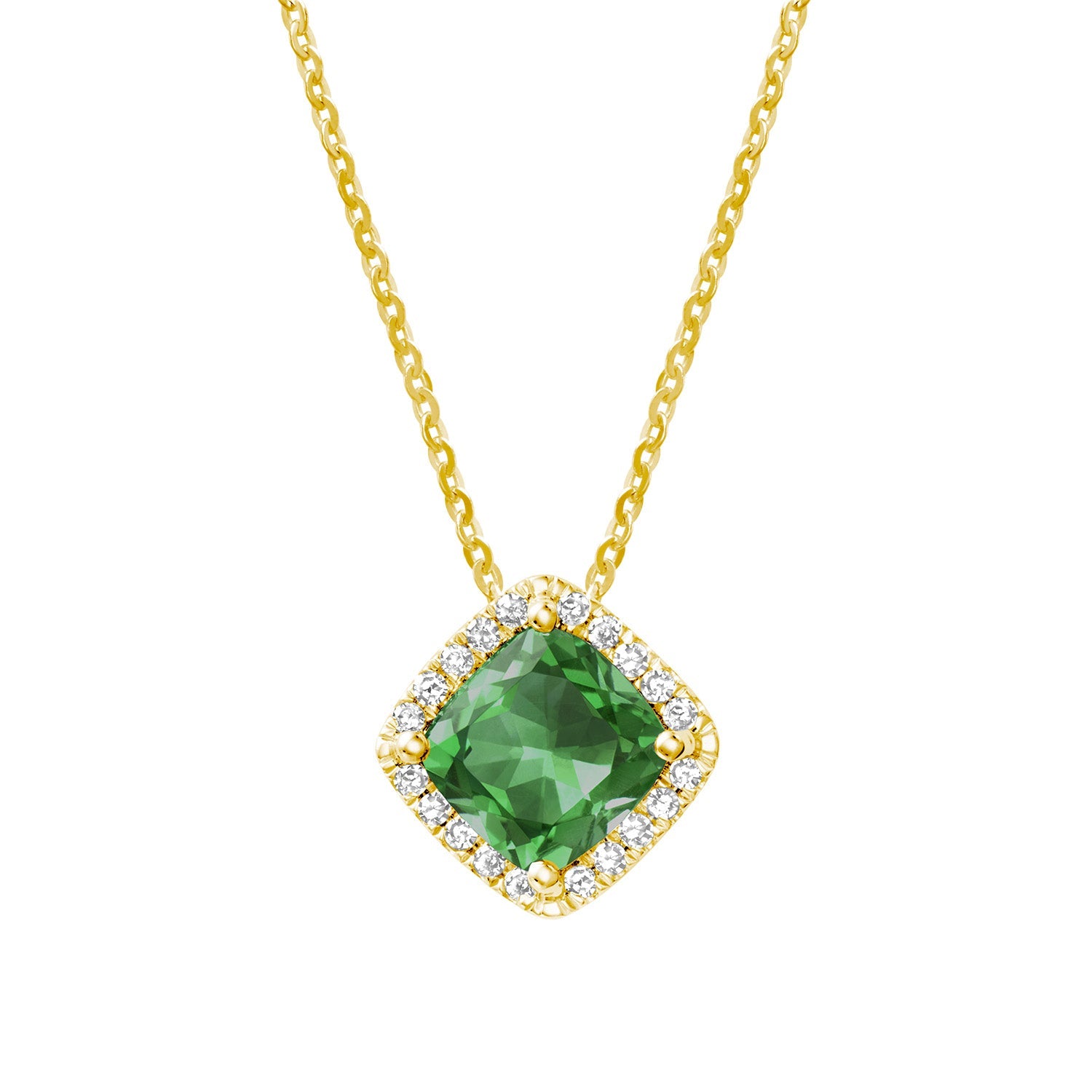 Cushion Cut Colored Stone Halo Diamond Pendant