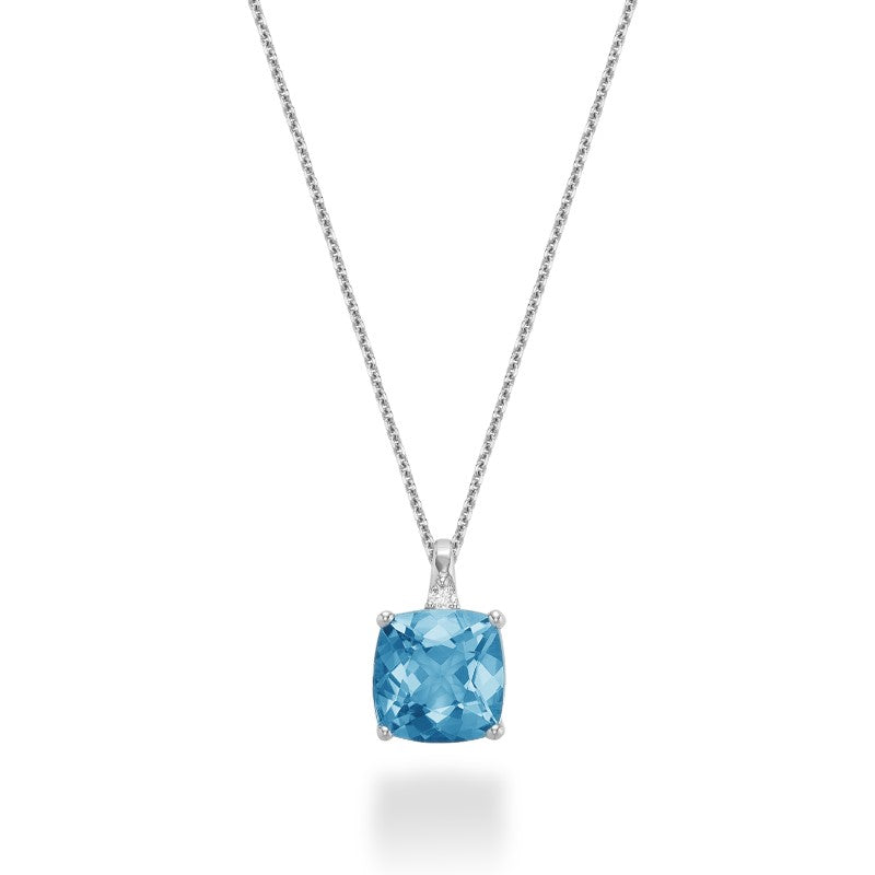 Cushion Cut Colored Stone and Diamond Pendant
