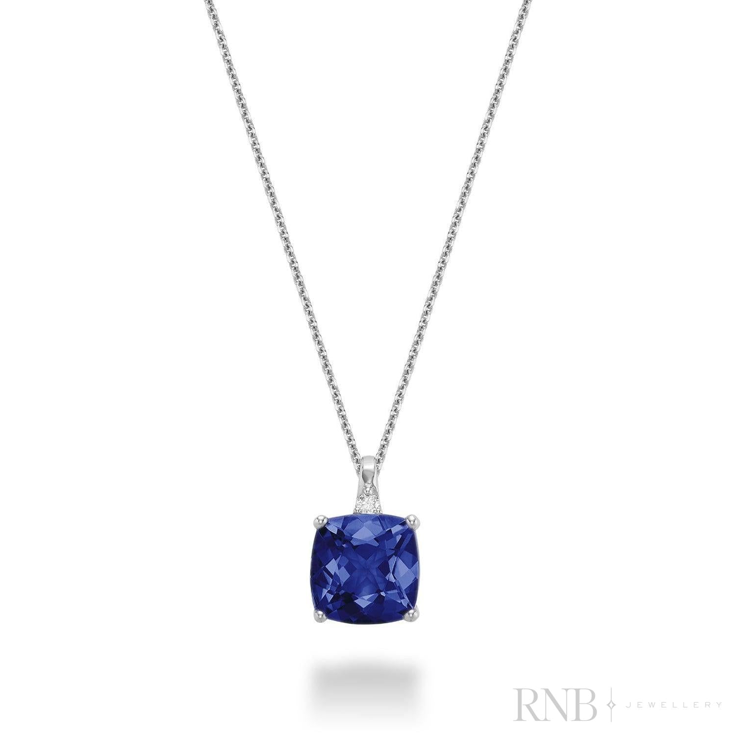 Cushion Cut Colored Stone and Diamond Pendant