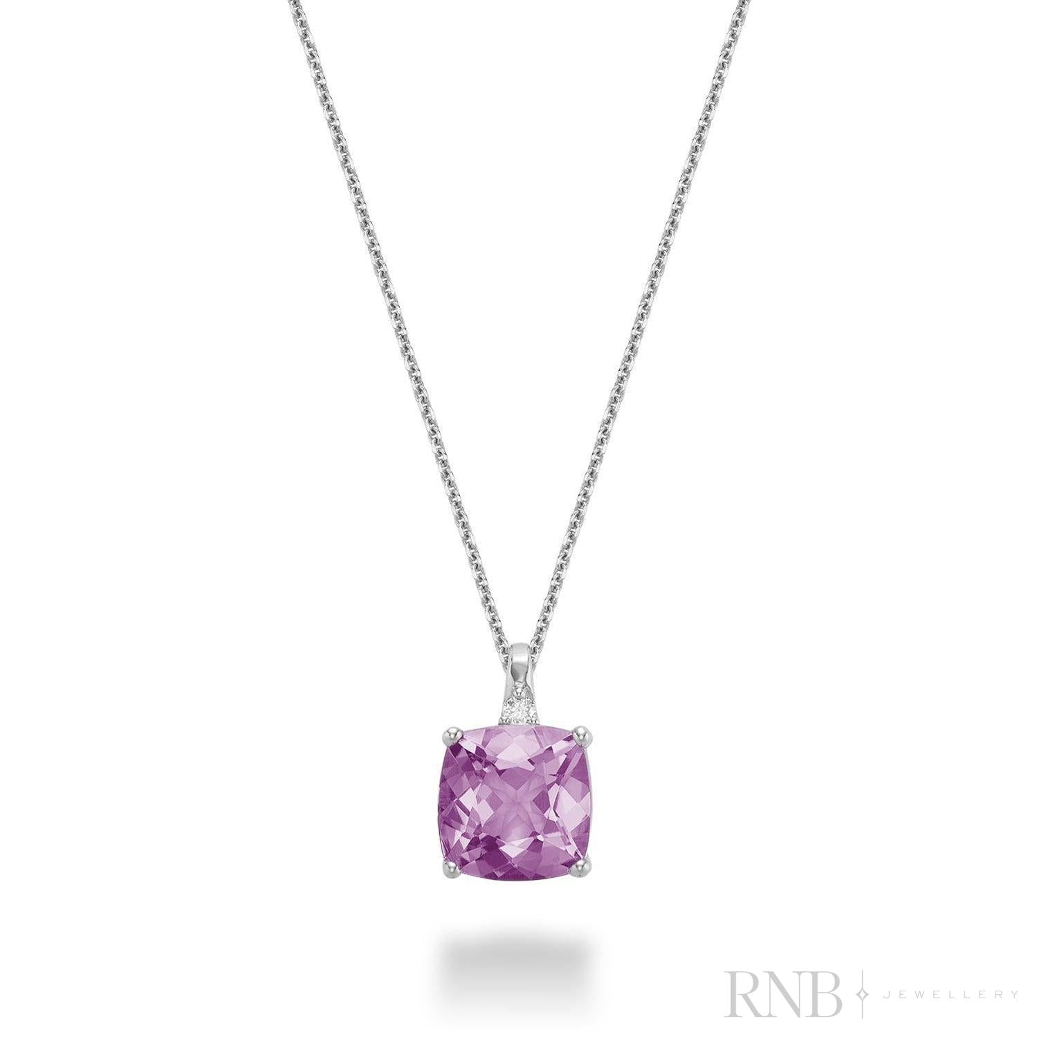 Cushion Cut Colored Stone and Diamond Pendant