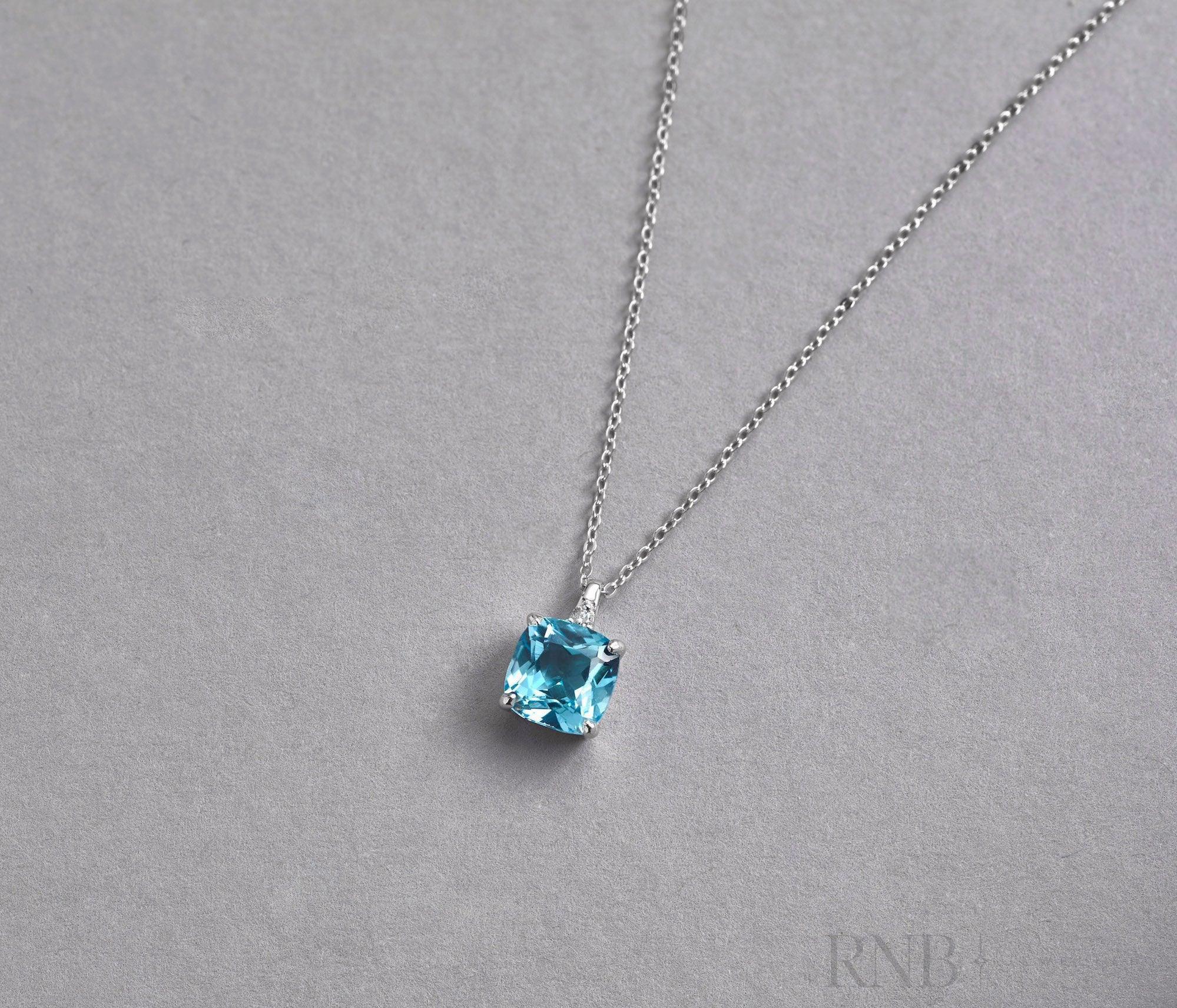 Cushion Cut Colored Stone and Diamond Pendant