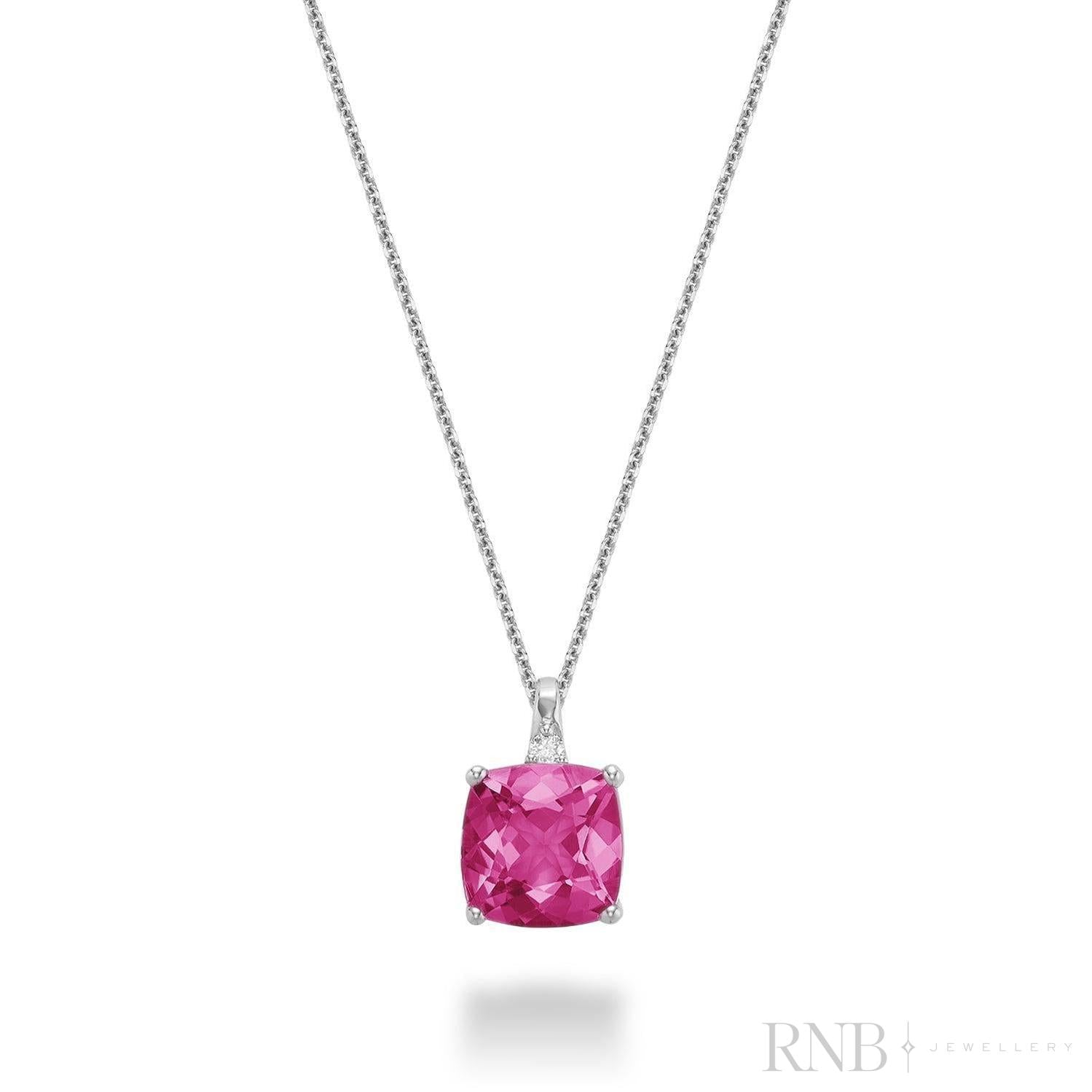 Cushion Cut Colored Stone and Diamond Pendant