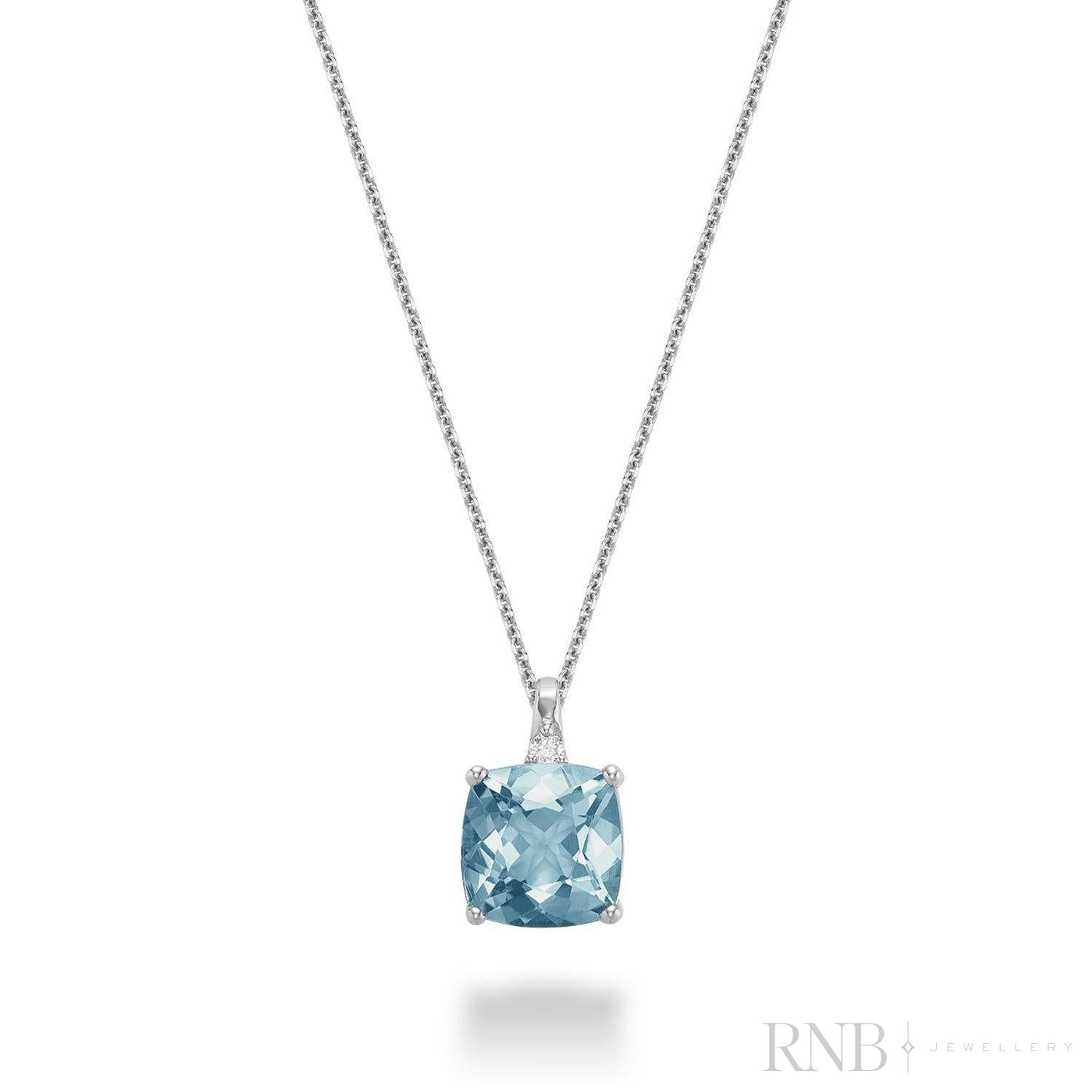Cushion Cut Colored Stone and Diamond Pendant