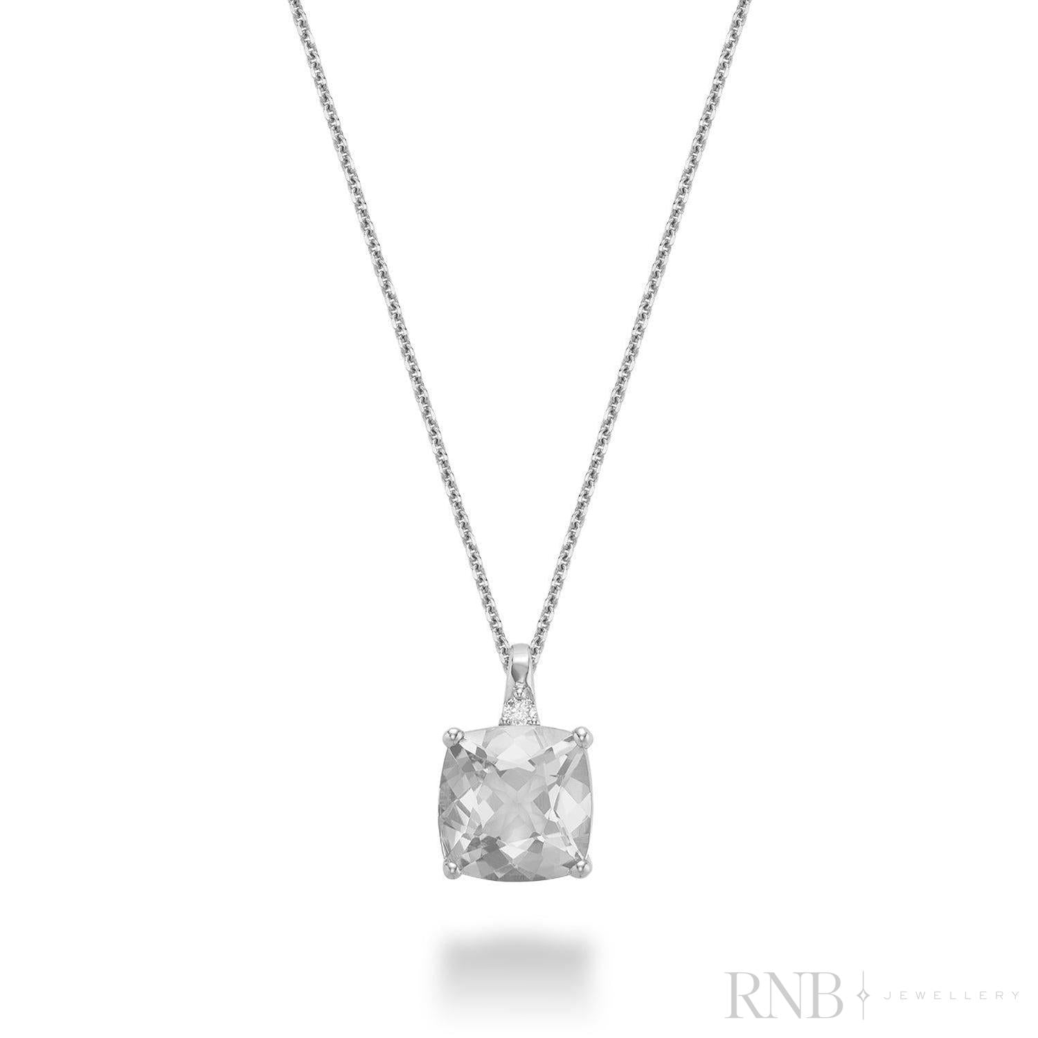 Cushion Cut Colored Stone and Diamond Pendant