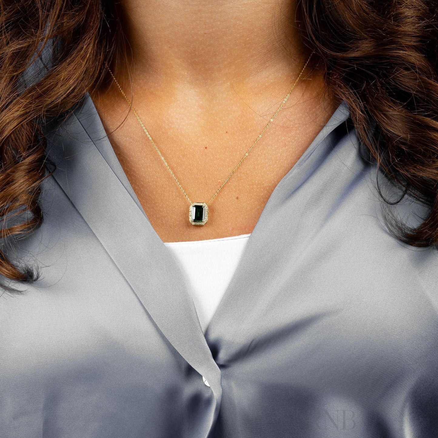 Emerald Cut Colored Stone & Diamond Pendant