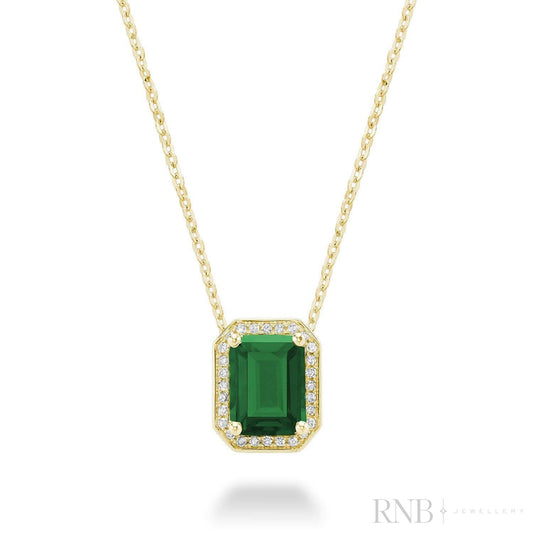 Emerald Cut Colored Stone & Diamond Pendant