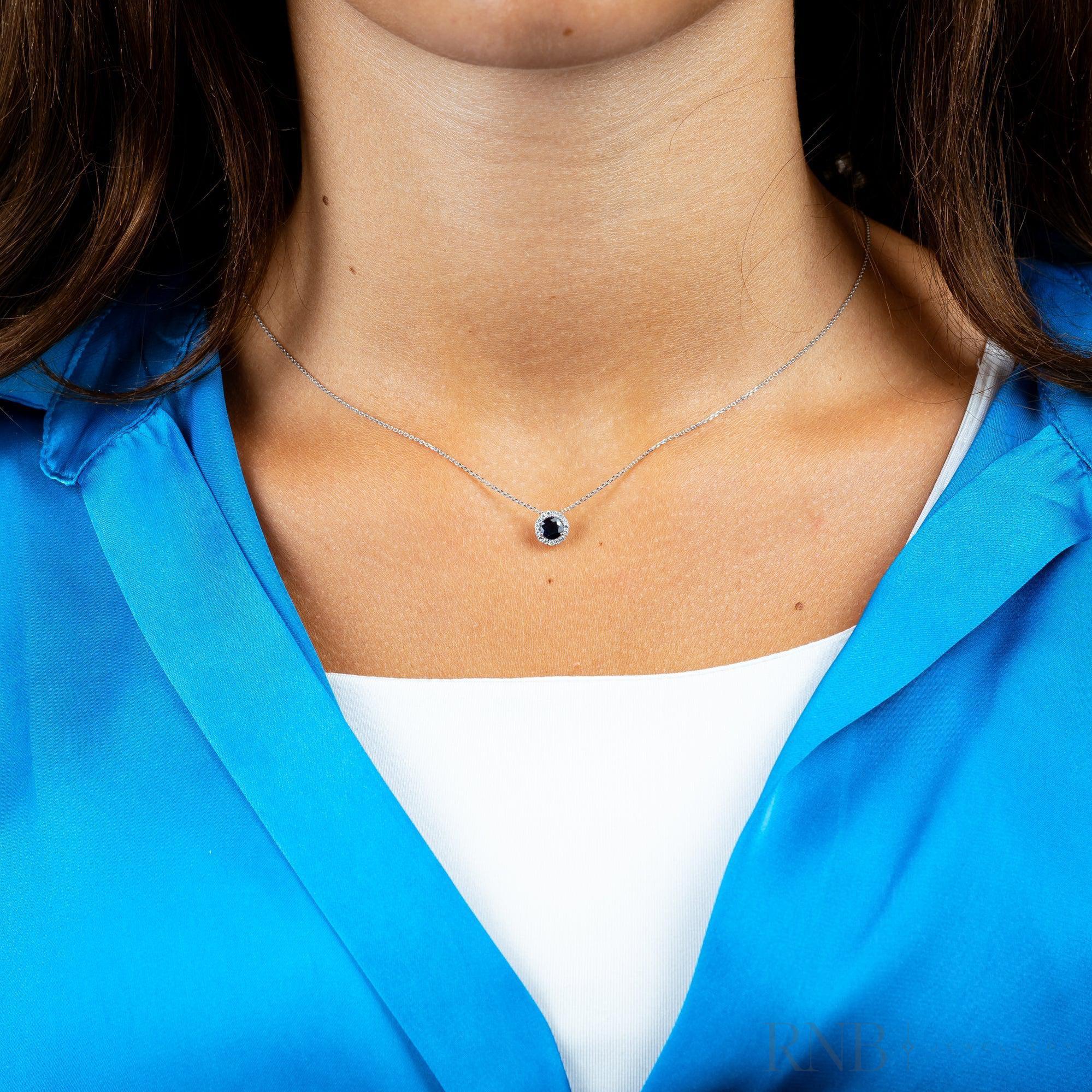 Blue Sapphire & Diamond Halo Pendant