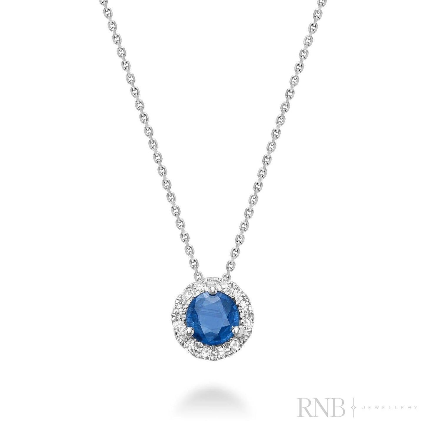 Blue Sapphire & Diamond Halo Pendant