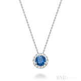 Blue Sapphire & Diamond Halo Pendant