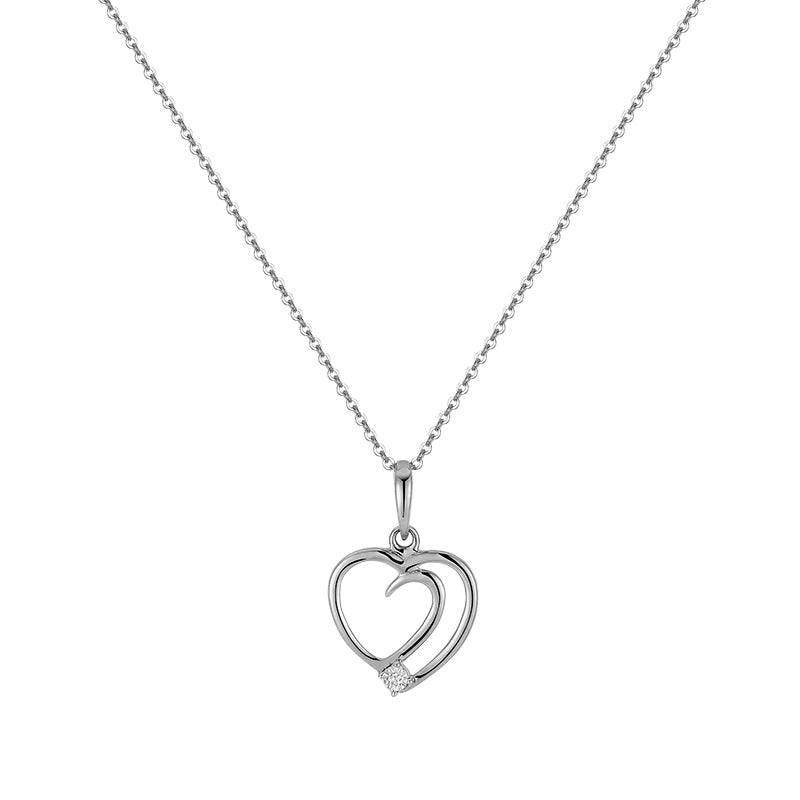 Wave Heart & Solitaire Diamond Pendant