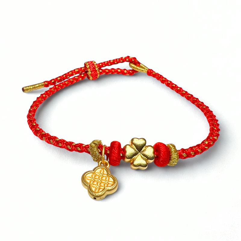 24K Gold Bracelet (Chinese Knotting, Four Leaf Clover)
