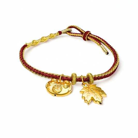 24K Gold Bracelet (Maple Leaf, lucky Charm)