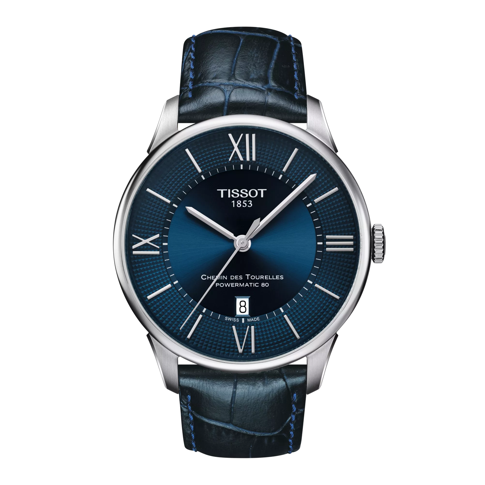 TISSOT CHEMIN DES TOURELLES POWERMATIC 80 BLUE DIAL AND LEATHER STRAP T0994071604800