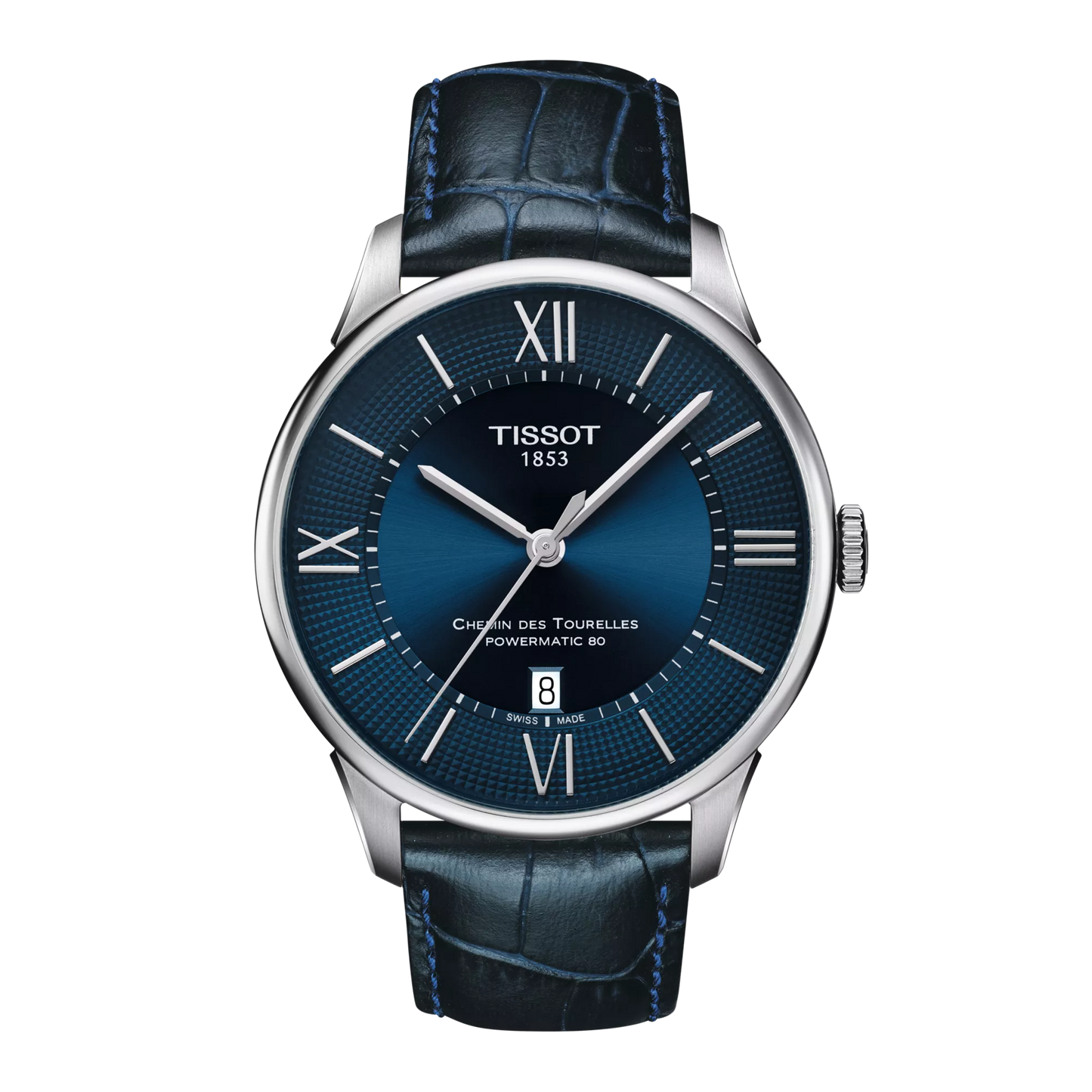 TISSOT CHEMIN DES TOURELLES POWERMATIC 80 BLUE DIAL AND LEATHER STRAP T0994071604800