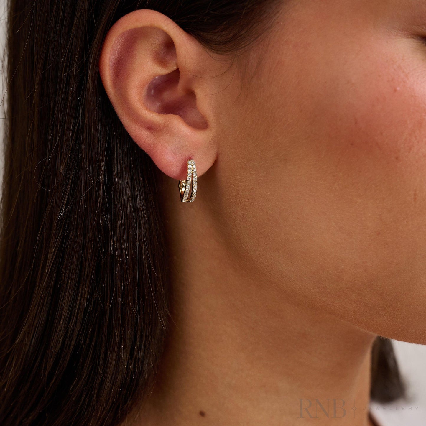 Double Row Diamond Loop Earrings