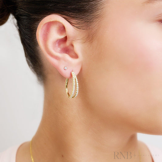 Double Row Diamond Loop Earrings