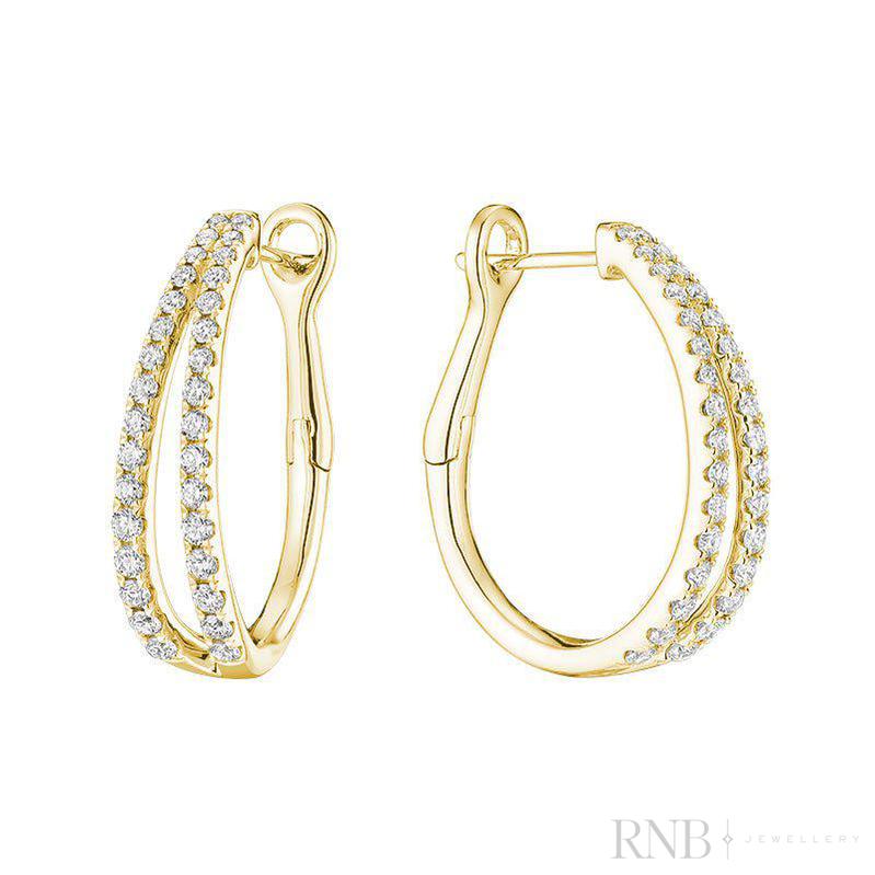 Double Row Diamond Loop Earrings