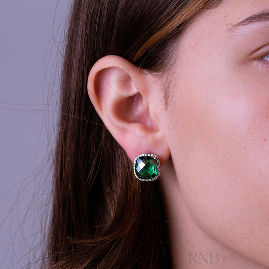 Cushion Cut Precious Stone & Diamond Halo Earrings