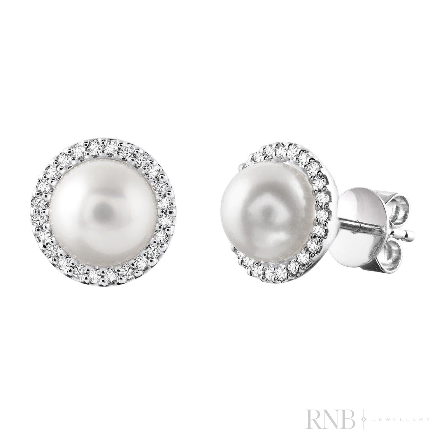 Cultured  Pearl & Diamond Halo Stud Earrings