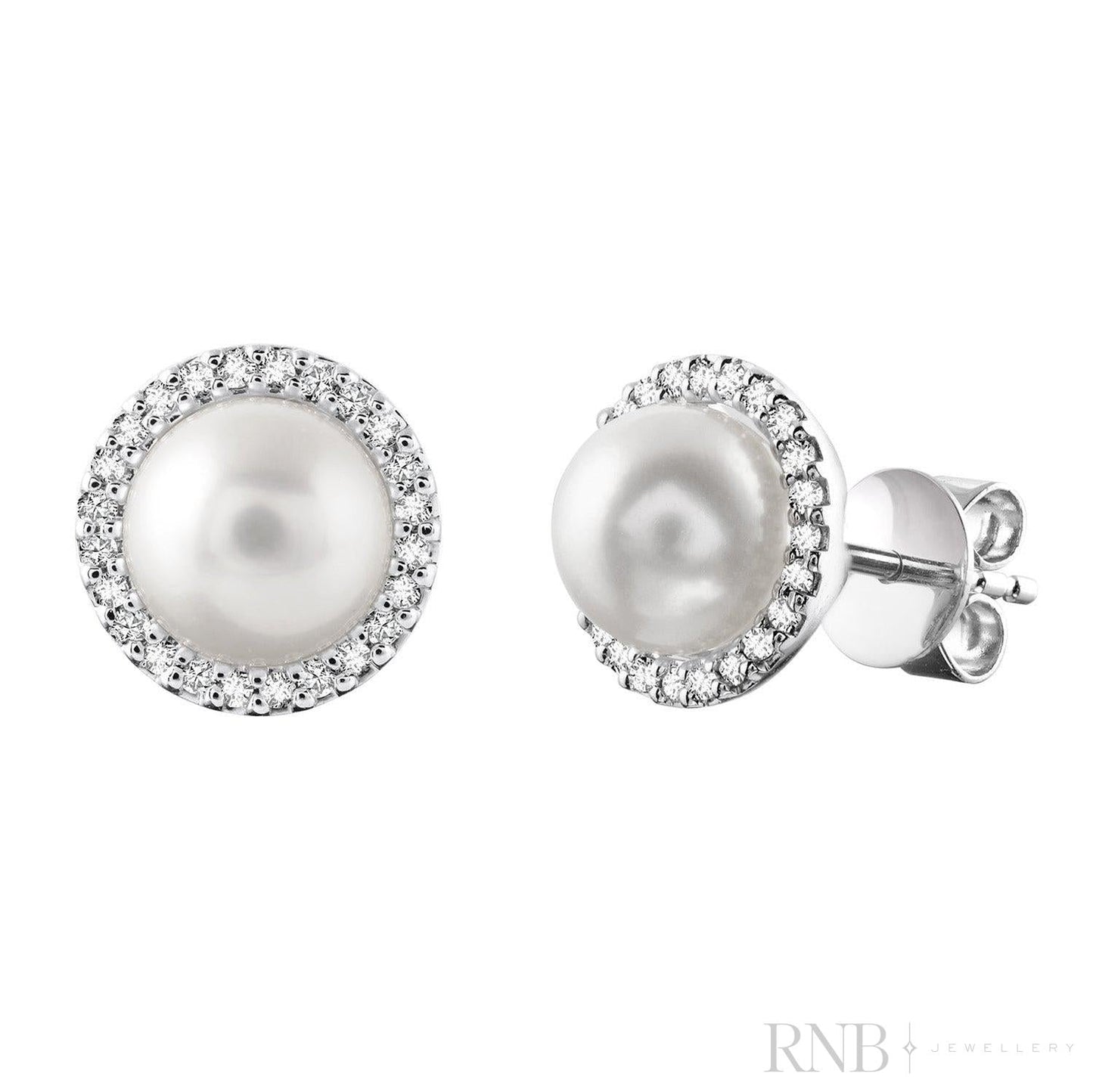Cultured  Pearl & Diamond Halo Stud Earrings